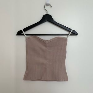 Babaton Sculpt Knit Sweetheart Tube Top in Light Beige | S